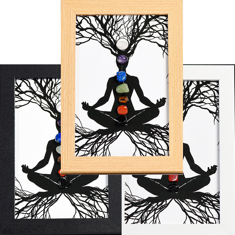 Rooted Balance: Seven Chakra Tree of Life Crystal Art